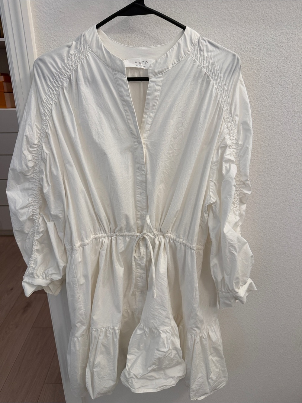 Astr White Drawstring Tiered V-Neck Tunic